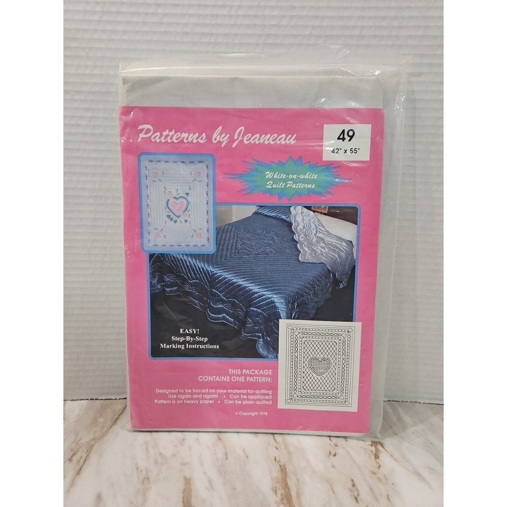 Vintage Patterns By Jeaneau Quilt Pattern 49 White On White 42" X 55" 1978